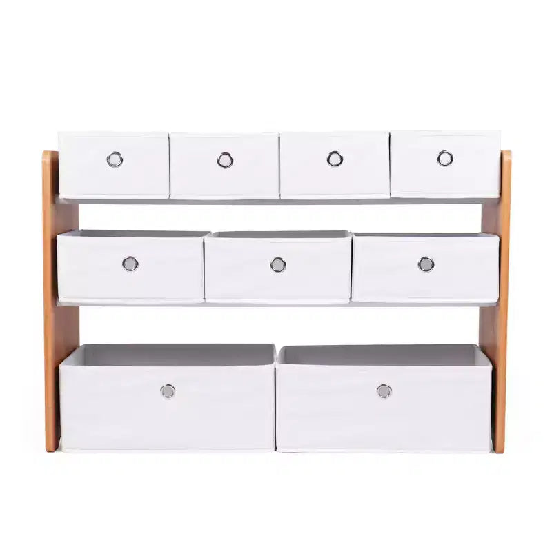 Organizzatore di giocattoli per bambini con 9 contenitori in tessuto pieghevoli bianco - Humble Crew: Scaffali per contenitori da sala giochi, struttura in MDF
