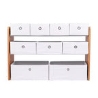 Organizzatore di giocattoli per bambini con 9 contenitori in tessuto pieghevoli bianco - Humble Crew: Scaffali per contenitori da sala giochi, struttura in MDF