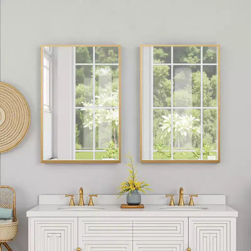 91cm Gold Aluminum Rectangular Mirror with Slim Frame and Right Angles, 1.5cm Depth (Double-Sided)