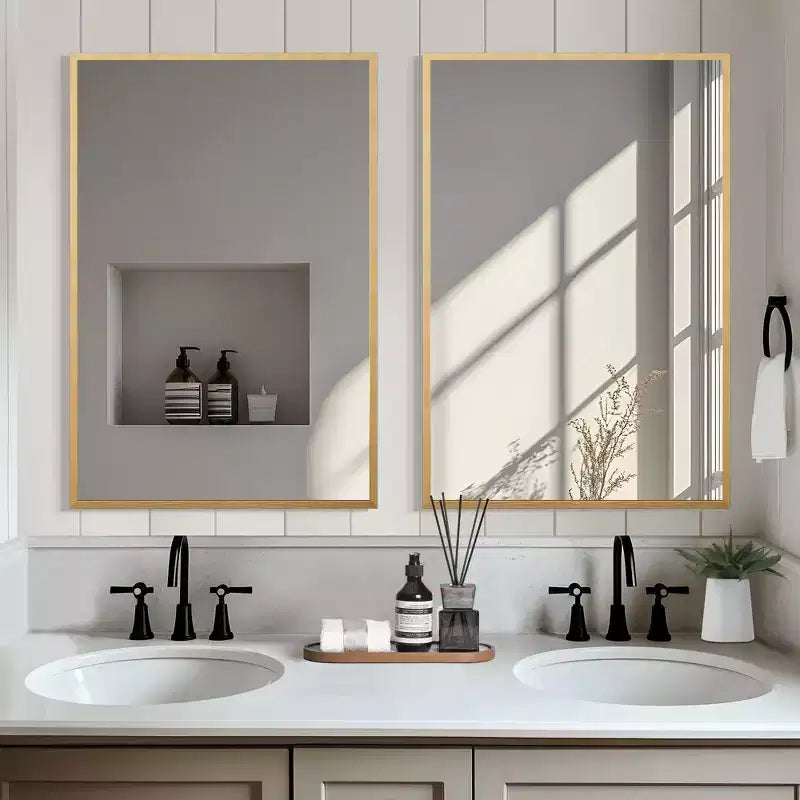 91cm Gold Aluminum Rectangular Mirror with Slim Frame and Right Angles, 1.5cm Depth (Double-Sided)
