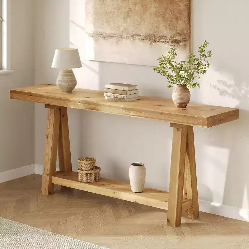 70.9-Inch Solid Wood Console Table, Farmhouse Sofa Table for Entryway, Living Room, Hallway, Foyer