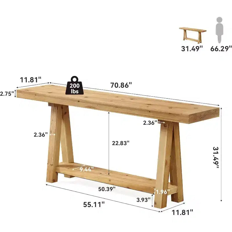 70.9-Inch Solid Wood Console Table, Farmhouse Sofa Table for Entryway, Living Room, Hallway, Foyer