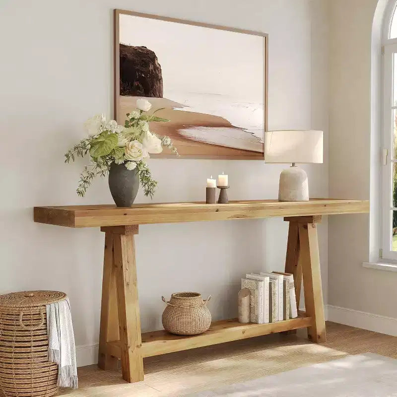 70.9-Inch Solid Wood Console Table, Farmhouse Sofa Table for Entryway, Living Room, Hallway, Foyer