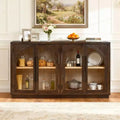 Luxystar 4-Door Sideboard Buffet Cabinet with Large Storage, Glass Doors and Adjustable Shelves for Dining and Living Room, Espresso