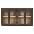 Credenza con buffet a 4 ante con grande capacità di stoccaggio, ante in vetro e ripiani regolabili per sala da pranzo e soggiorno, Espresso