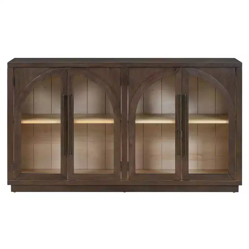 4-Door Sideboard Buffet Cabinet with Large Storage, Glass Doors and Adjustable Shelves for Dining and Living Room, Espresso