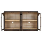 Credenza con buffet a 4 ante con grande capacità di stoccaggio, ante in vetro e ripiani regolabili per sala da pranzo e soggiorno, Espresso