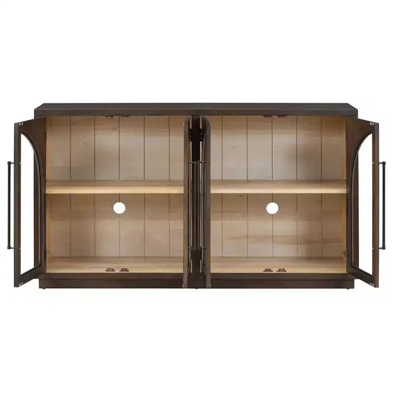4-Door Sideboard Buffet Cabinet with Large Storage, Glass Doors and Adjustable Shelves for Dining and Living Room, Espresso