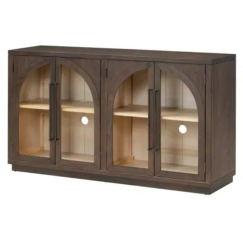 4-Door Sideboard Buffet Cabinet with Large Storage, Glass Doors and Adjustable Shelves for Dining and Living Room, Espresso