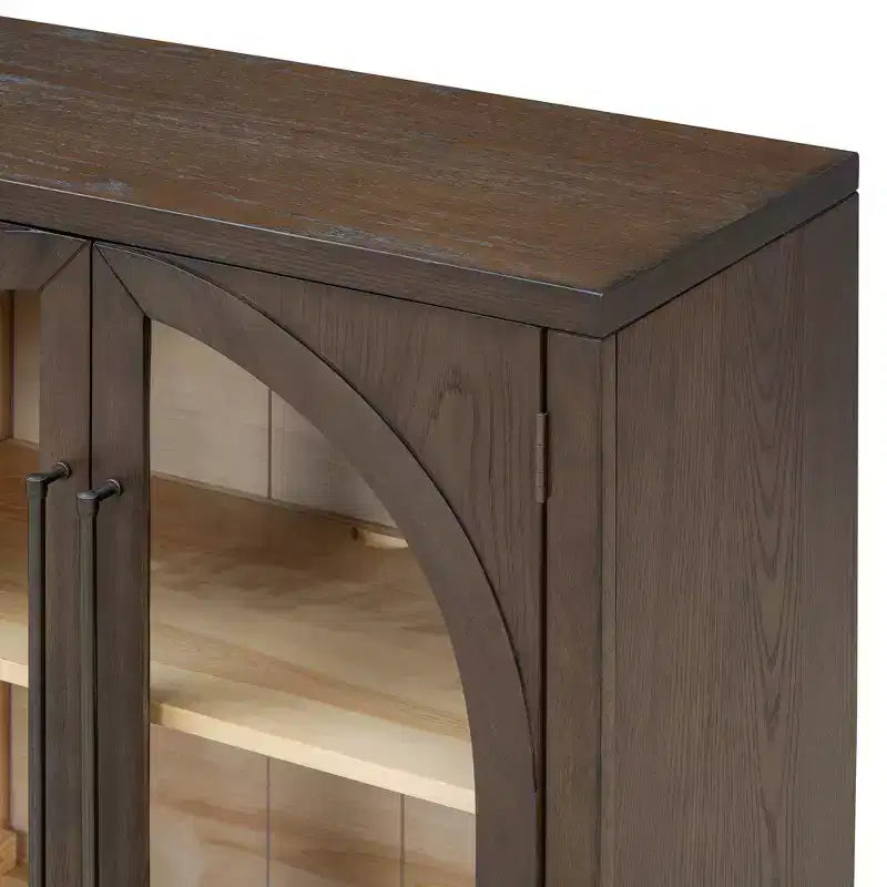 Credenza con buffet a 4 ante con grande capacità di stoccaggio, ante in vetro e ripiani regolabili per sala da pranzo e soggiorno, Espresso