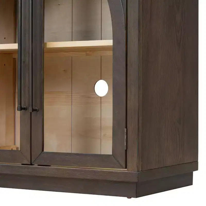 Credenza con buffet a 4 ante con grande capacità di stoccaggio, ante in vetro e ripiani regolabili per sala da pranzo e soggiorno, Espresso
