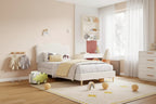 Upholstered Full Size Bed Frame for Kids with Scallop Headboard, Cute Velvet Full Bed for Girls, Boys, Sturdy Platform Bed, No Box Spring Needed
