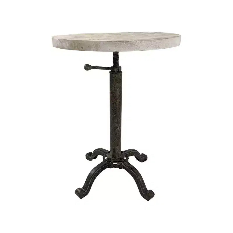HomeRoots 22 Natural and Black Solid Wood and Metal Height Adjustable Round Pedestal End Table