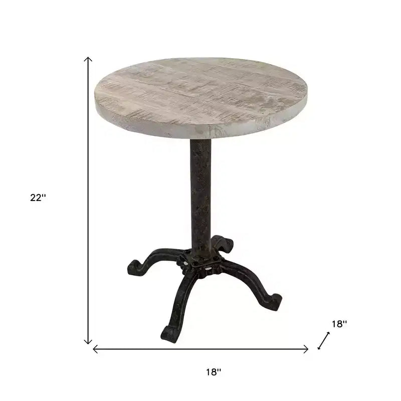 Tavolino rotondo 22 in legno massello naturale e nero e metallo, regolabile in altezza, con piedistallo