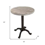 Tavolino rotondo 22 in legno massello naturale e nero e metallo, regolabile in altezza, con piedistallo