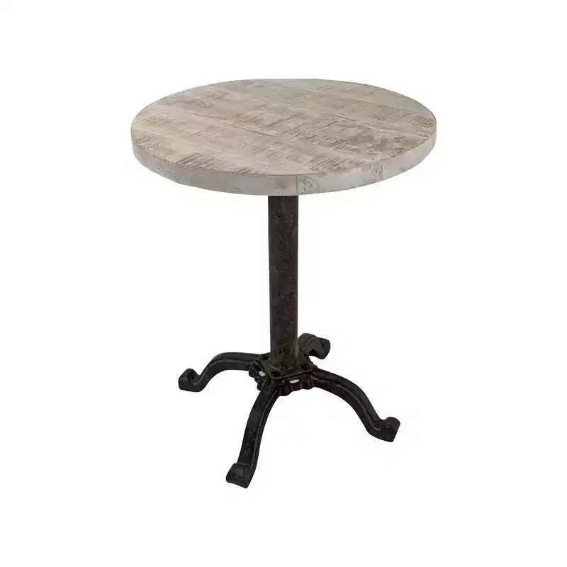 Tavolino rotondo 22 in legno massello naturale e nero e metallo, regolabile in altezza, con piedistallo