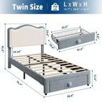 Struttura Letto per Bambini, Letto a Piattaforma Singolo Imbottito, Struttura Letto per Bambini con Testiera e Cassetto Contenitore, Letto a Piattaforma Principessa
