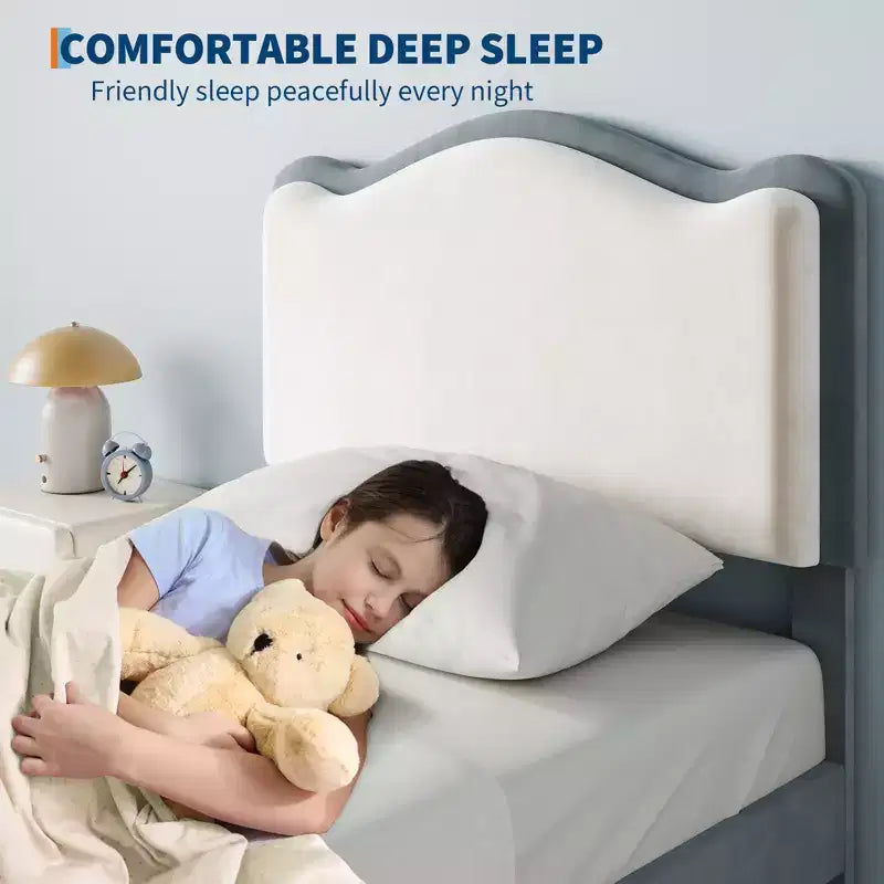 Struttura Letto per Bambini, Letto a Piattaforma Singolo Imbottito, Struttura Letto per Bambini con Testiera e Cassetto Contenitore, Letto a Piattaforma Principessa