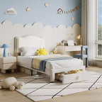 Struttura Letto per Bambini, Letto a Piattaforma Singolo Imbottito, Struttura Letto per Bambini con Testiera e Cassetto Contenitore, Letto a Piattaforma Principessa