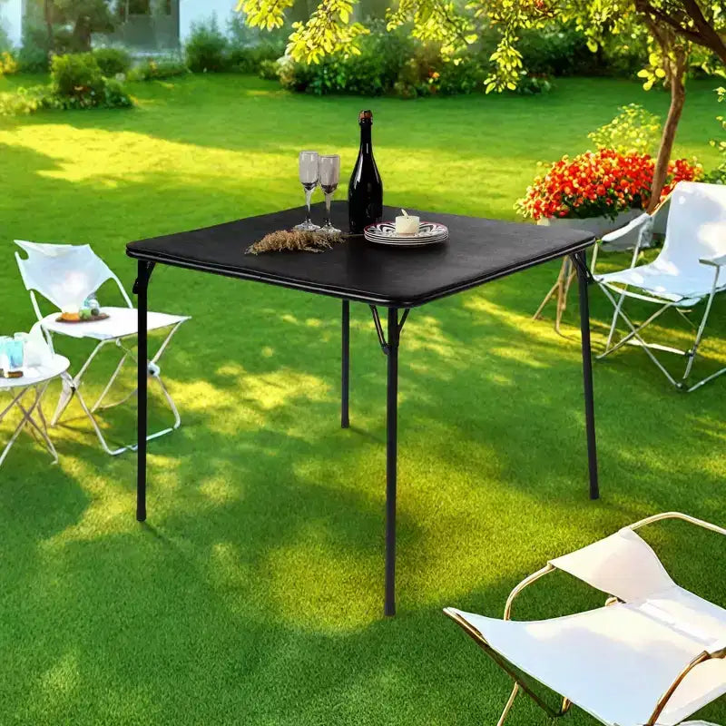 FurnitureR Square Folding Card Table 33.9 inch, Multi-Functional Table Foldable Portable for Dining Panic, PVC Tabletop, No Assembly Required, Black
