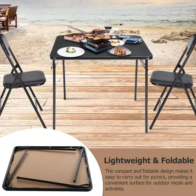Tavolo Pieghevole Quadrato 33.9 pollici, Tavolo Pieghevole Portatile Multifunzionale per Pranzo e Picnic, Piano in PVC, Nessun Montaggio Richiesto, Nero