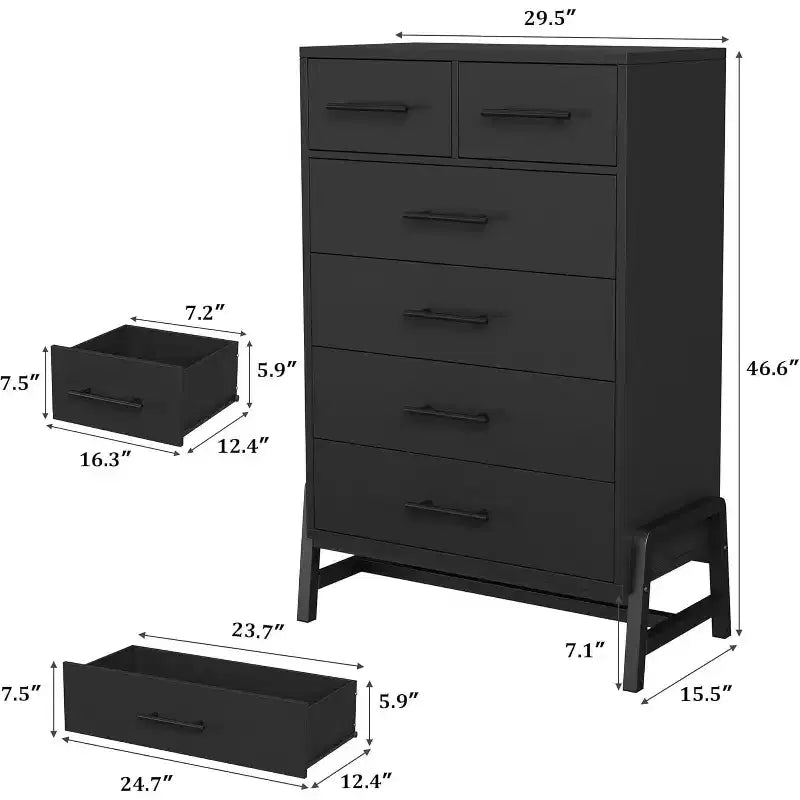 Cassettiera moderna a 6 cassetti con 4 cassetti a tutta larghezza e 2 cassetti piccoli, cassettone in legno da 46,6 pollici di altezza per camera da letto, soggiorno
