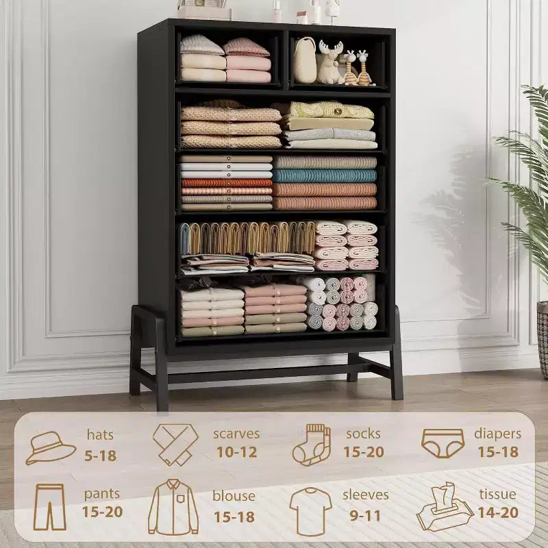 Cassettiera moderna a 6 cassetti con 4 cassetti a tutta larghezza e 2 cassetti piccoli, cassettone in legno da 46,6 pollici di altezza per camera da letto, soggiorno