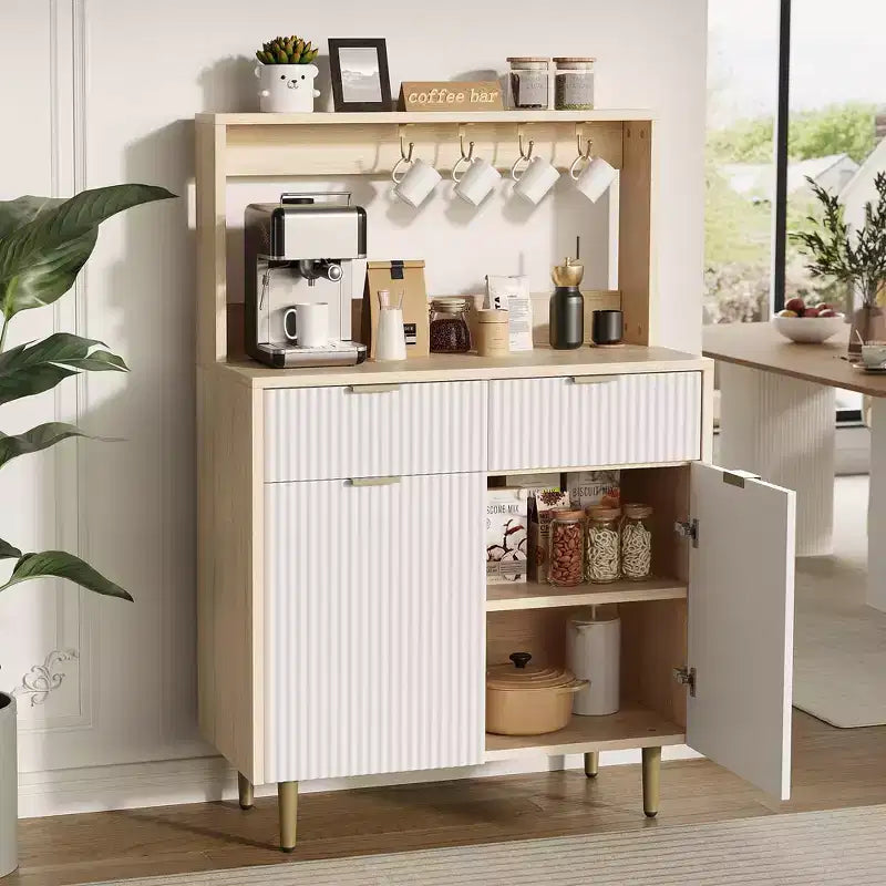 Credenza moderna scanalata da 48'' con ripiani regolabili e cassetti, Tavolo consolle da bar per sala da pranzo, cucina