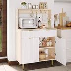 Credenza moderna scanalata da 48'' con ripiani regolabili e cassetti, Tavolo consolle da bar per sala da pranzo, cucina