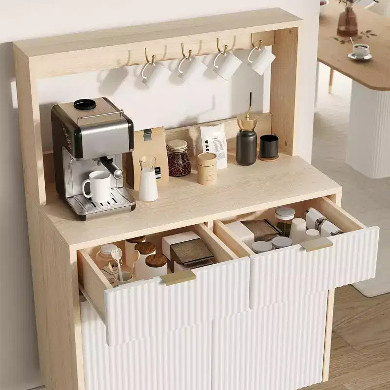 Credenza moderna scanalata da 48'' con ripiani regolabili e cassetti, Tavolo consolle da bar per sala da pranzo, cucina