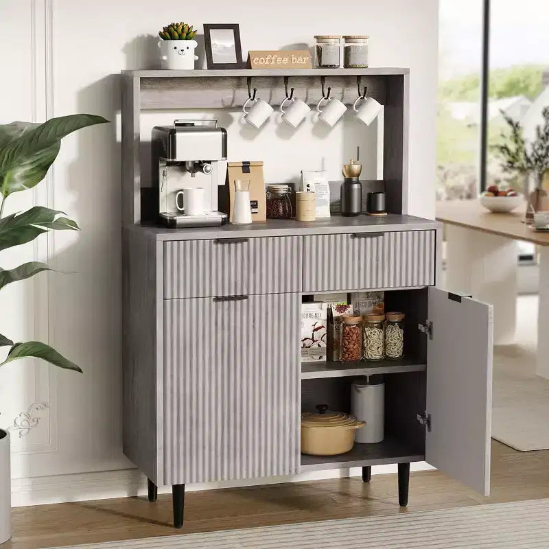 Credenza moderna scanalata da 48'' con ripiani regolabili e cassetti, Tavolo consolle da bar per sala da pranzo, cucina