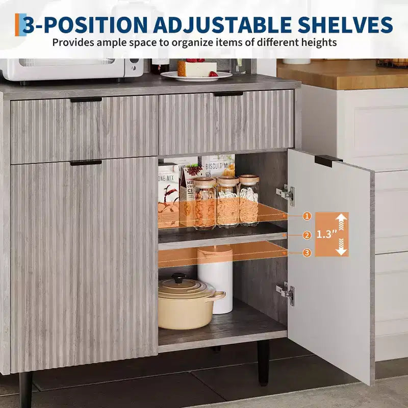 Credenza moderna scanalata da 48'' con ripiani regolabili e cassetti, Tavolo consolle da bar per sala da pranzo, cucina