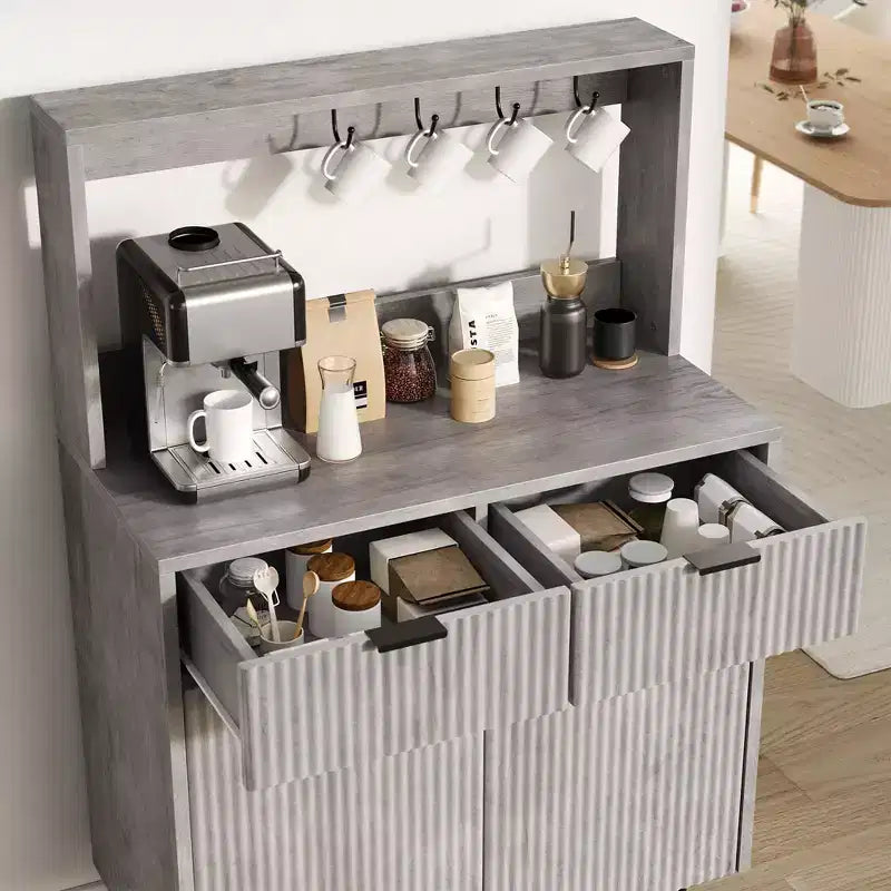 Credenza moderna scanalata da 48'' con ripiani regolabili e cassetti, Tavolo consolle da bar per sala da pranzo, cucina