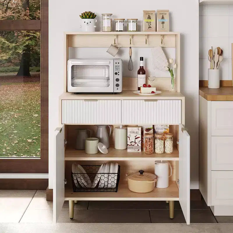 Credenza moderna scanalata da 48'' con ripiani regolabili e cassetti, Tavolo consolle da bar per sala da pranzo, cucina
