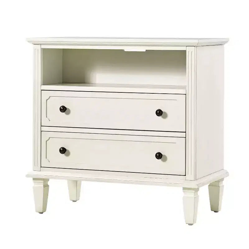Davide 2 - Drawer Solid Wood end table with Solid Wood Legs|ARTFUL LIVING DESIGNS-WHITE