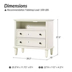 Tavolino con 2 cassetti in legno massello con gambe in legno massello, Bianco