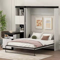 Full Size Murphy Bed Wall Bed with Storage Shelves Table, Folding Wall Cabinets Bed for Bedroom Guest Room, Black White