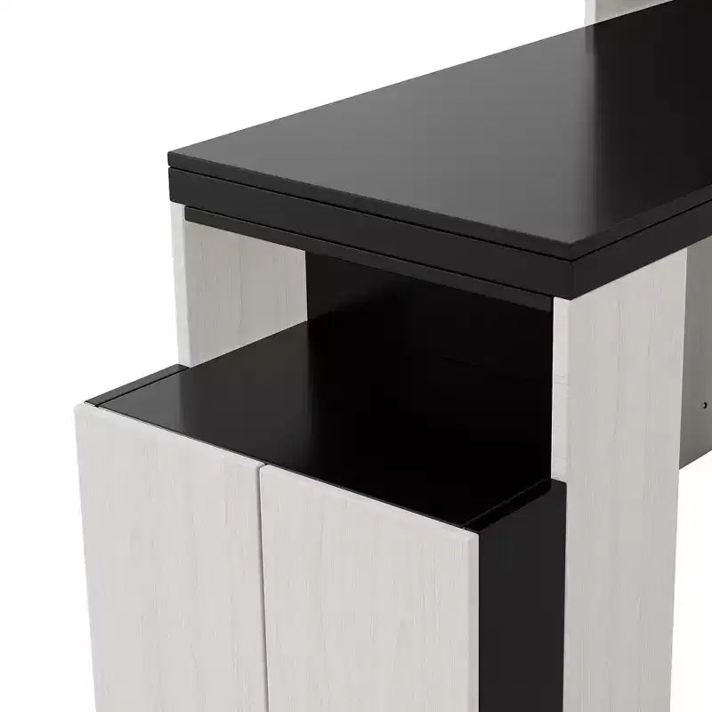 Letto a scomparsa da parete Full Size con ripiani portaoggetti e tavolo, letto a scomparsa con armadietti a muro pieghevoli per camera da letto e camera degli ospiti, bianco e nero