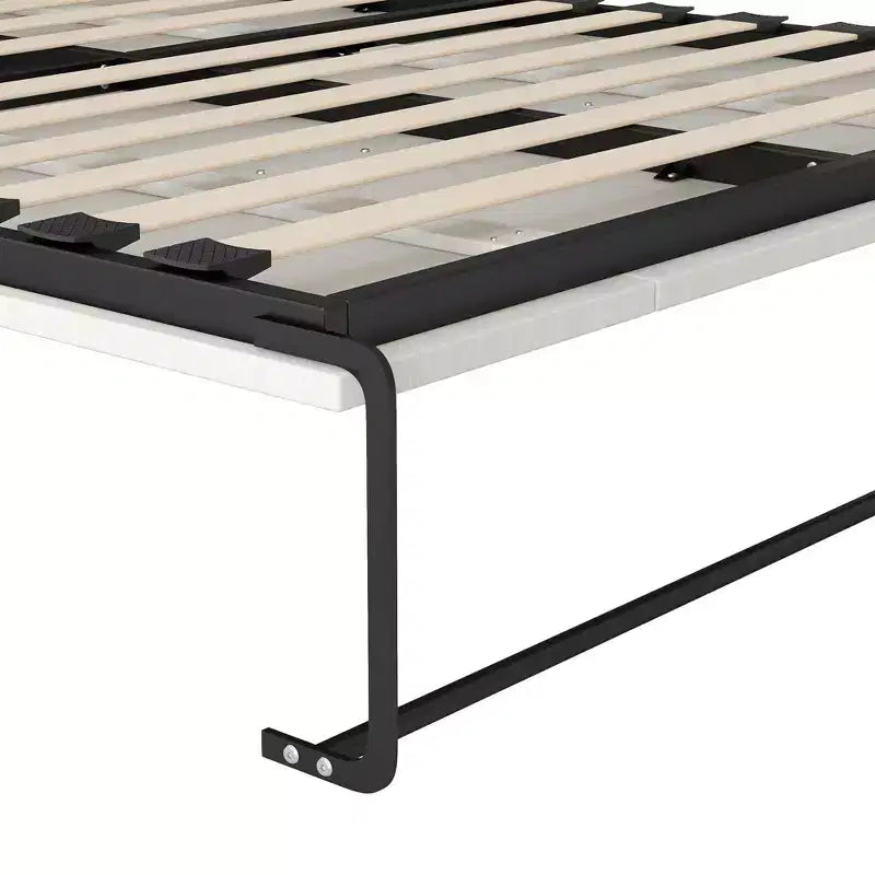 Letto a scomparsa da parete Full Size con ripiani portaoggetti e tavolo, letto a scomparsa con armadietti a muro pieghevoli per camera da letto e camera degli ospiti, bianco e nero