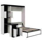 Letto a scomparsa da parete Full Size con ripiani portaoggetti e tavolo, letto a scomparsa con armadietti a muro pieghevoli per camera da letto e camera degli ospiti, bianco e nero