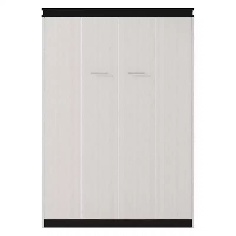 Letto a scomparsa da parete Full Size con ripiani portaoggetti e tavolo, letto a scomparsa con armadietti a muro pieghevoli per camera da letto e camera degli ospiti, bianco e nero