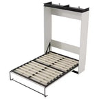 Letto a scomparsa da parete Full Size con ripiani portaoggetti e tavolo, letto a scomparsa con armadietti a muro pieghevoli per camera da letto e camera degli ospiti, bianco e nero