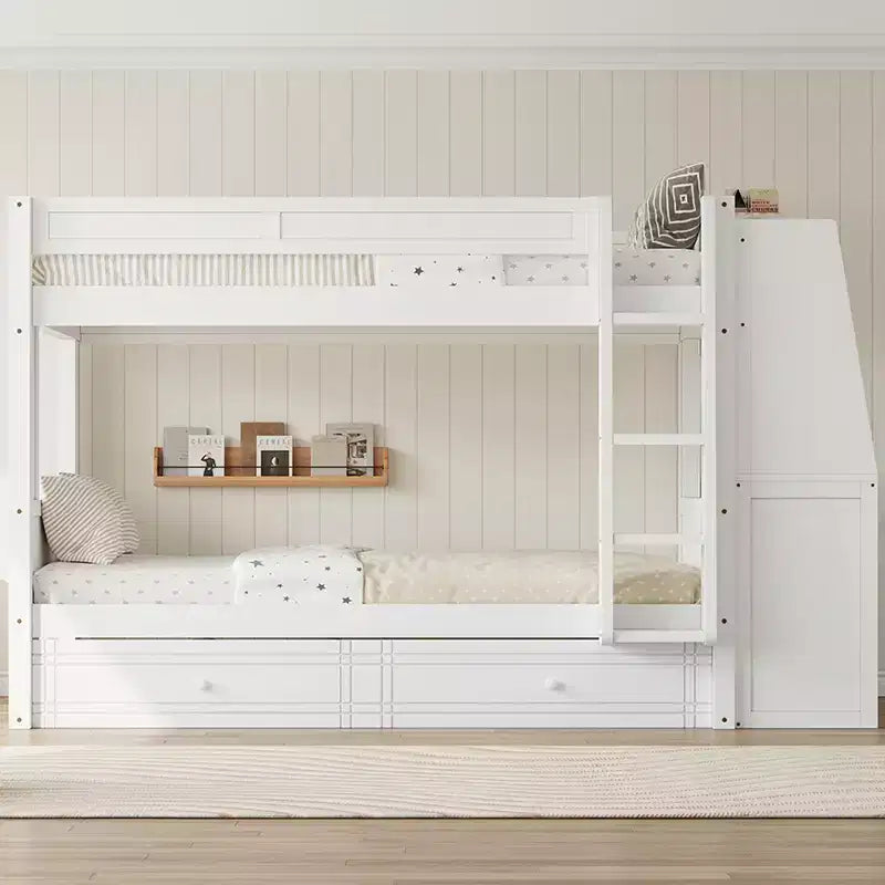 Letto a Castello Multifunzionale Matrimoniale con Scrivania, Librerie e Letto Estraibile/Cassetti