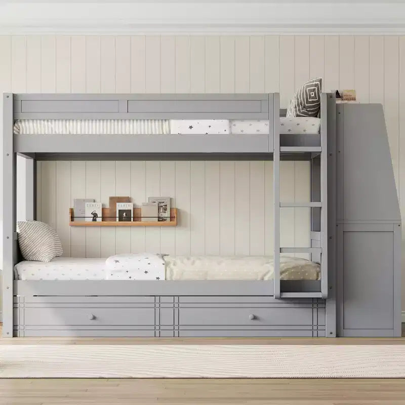 Letto a Castello Multifunzionale Matrimoniale con Scrivania, Librerie e Letto Estraibile/Cassetti