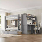 Full Size Multifunctional Bunk Bed with Desk, Bookshelves & Trundle/Drawers - ModernLuxe