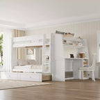 Letto a Castello Multifunzionale Matrimoniale con Scrivania, Librerie e Letto Estraibile/Cassetti