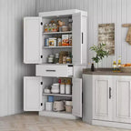 Mobile Alto da Cucina da 183 cm, Dispensa da Cucina con Ante a Stalla, Cassetto, Scaffale a 5 Livelli e Ripiani Regolabili