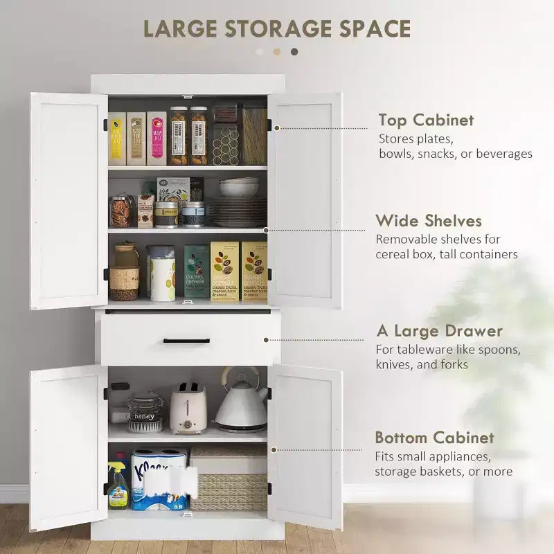 Mobile Alto da Cucina da 183 cm, Dispensa da Cucina con Ante a Stalla, Cassetto, Scaffale a 5 Livelli e Ripiani Regolabili