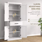 Mobile Alto da Cucina da 183 cm, Dispensa da Cucina con Ante a Stalla, Cassetto, Scaffale a 5 Livelli e Ripiani Regolabili
