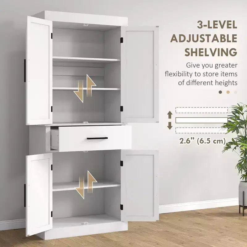 Mobile Alto da Cucina da 183 cm, Dispensa da Cucina con Ante a Stalla, Cassetto, Scaffale a 5 Livelli e Ripiani Regolabili